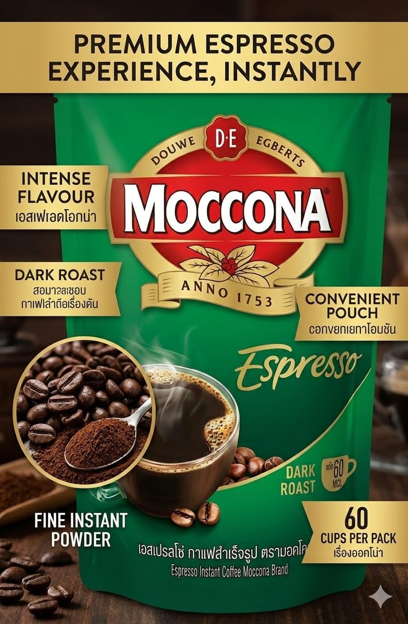 Moccona Espresso Instant Coffee, BY FEBORA, Dark Roast, 60 Cups